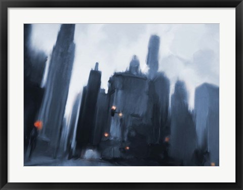 Framed Foggy Evening in the City Print