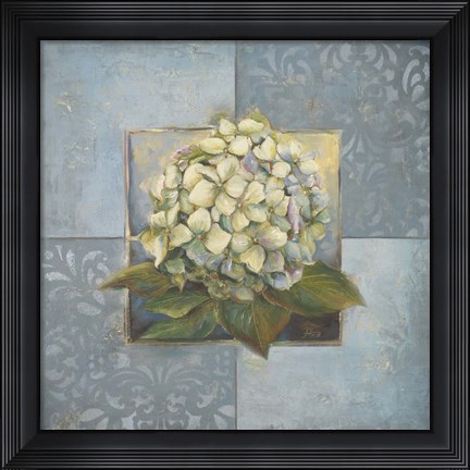 Framed Hydrangeas on Blue I Print