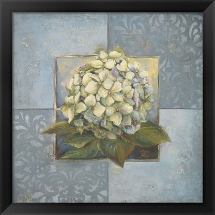 Framed Hydrangeas on Blue I Print