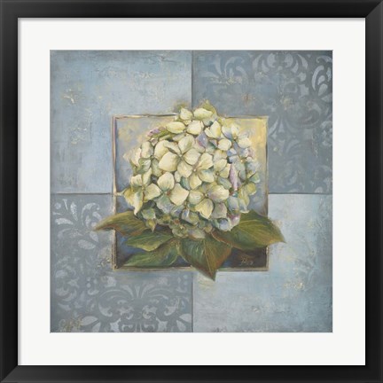 Framed Hydrangeas on Blue I Print