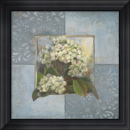Framed Hydrangeas on Blue II Print