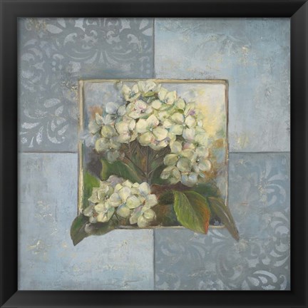 Framed Hydrangeas on Blue II Print