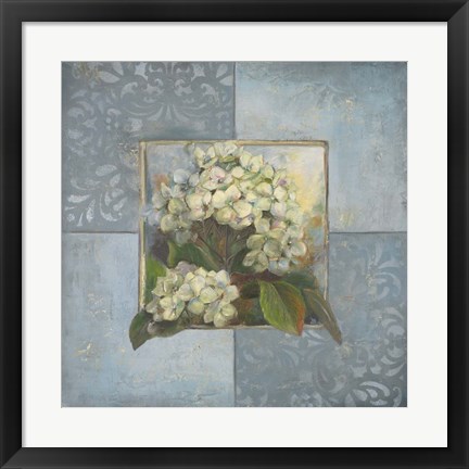 Framed Hydrangeas on Blue II Print