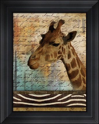 Framed Madagascar Safari with Blue I (Giraffe) Print