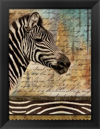 Framed Madagascar Safari with Blue II (Zebra) Print