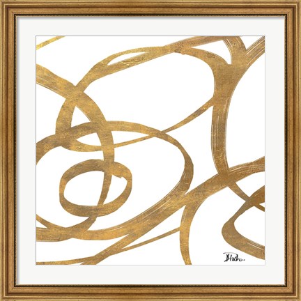 Framed Golden Swirls Square I Print