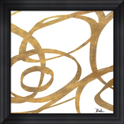 Framed Golden Swirls Square I Print