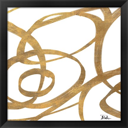 Framed Golden Swirls Square I Print