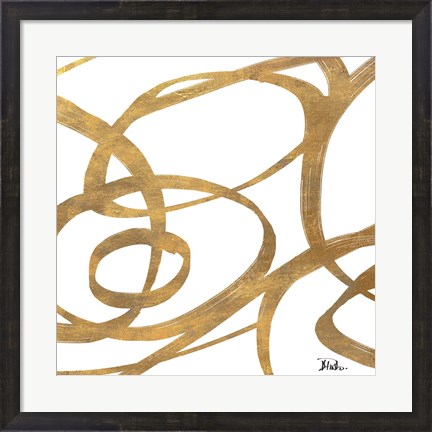 Framed Golden Swirls Square I Print