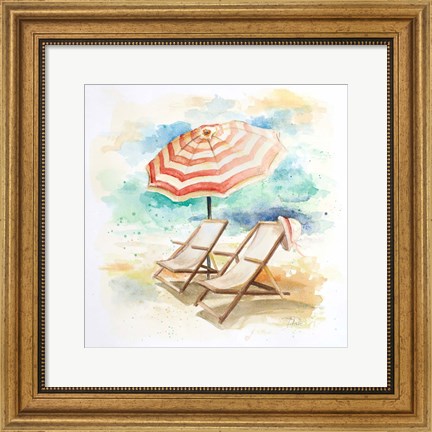Framed Umbrella On The Beach I Print