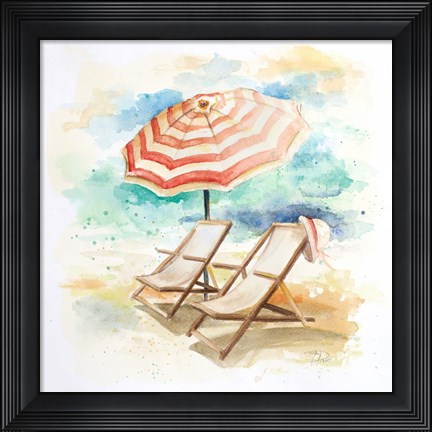 Framed Umbrella On The Beach I Print