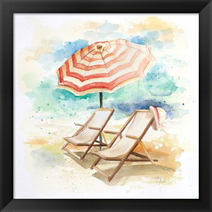 Framed Umbrella On The Beach I Print