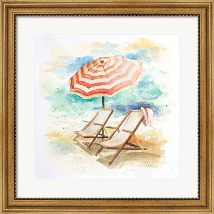 Framed Umbrella On The Beach I Print