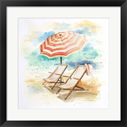 Framed Umbrella On The Beach I Print