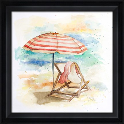 Framed Umbrella On The Beach II Print