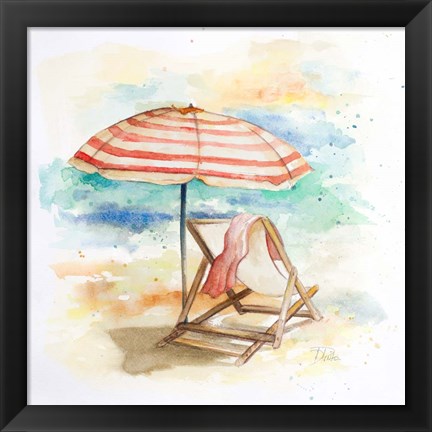 Framed Umbrella On The Beach II Print