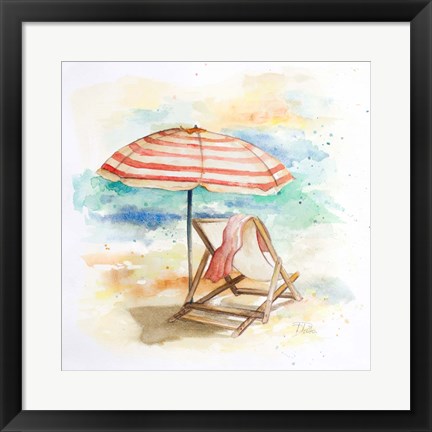 Framed Umbrella On The Beach II Print