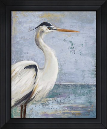 Framed Blue Heron On Blue I Print