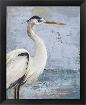 Framed Blue Heron On Blue I Print