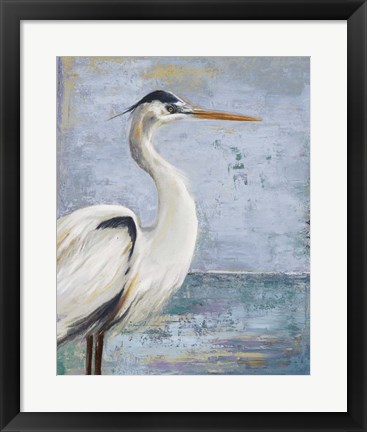 Framed Blue Heron On Blue I Print