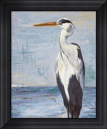 Framed Blue Heron On Blue II Print