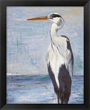 Framed Blue Heron On Blue II Print