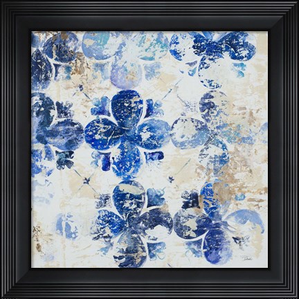 Framed Blue Quatrefoil I Print