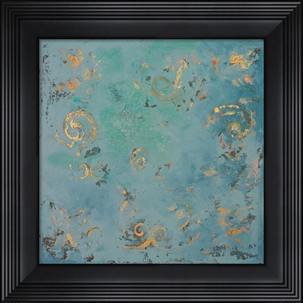 Framed Gold Swirls on Blue Print