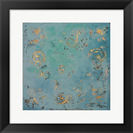 Framed Gold Swirls on Blue Print