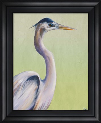 Framed Blue Heron on Green I Print