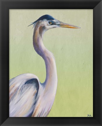 Framed Blue Heron on Green I Print