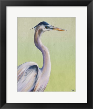 Framed Blue Heron on Green I Print