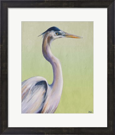 Framed Blue Heron on Green I Print