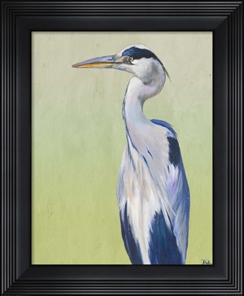 Framed Blue Heron on Green II Print