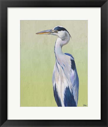 Framed Blue Heron on Green II Print