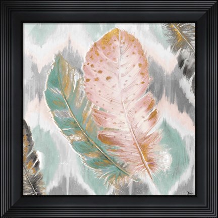 Framed Ikat Feathers II Print
