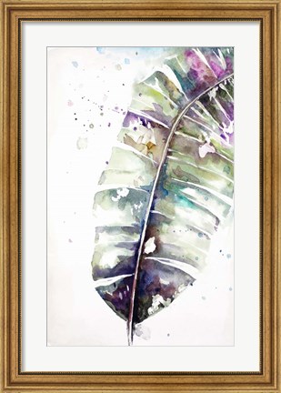 Framed Watercolor Plantain Leaves with Purple II Print