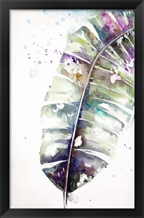 Framed Watercolor Plantain Leaves with Purple II Print