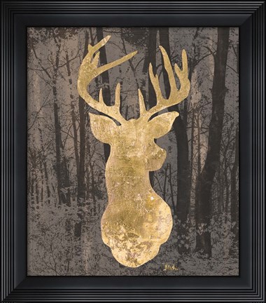 Framed Gold Deer on Black Print