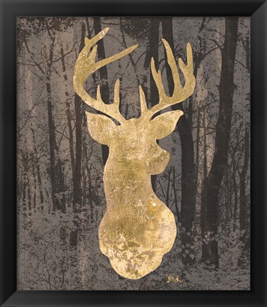 Framed Gold Deer on Black Print