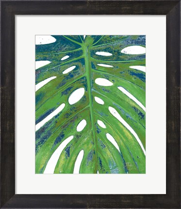 Framed Tropical Leaf with Blue II Print