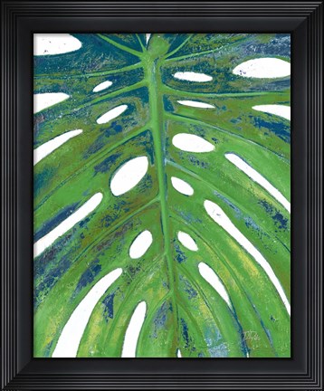 Framed Tropical Leaf with Blue II Print