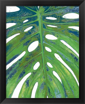 Framed Tropical Leaf with Blue II Print