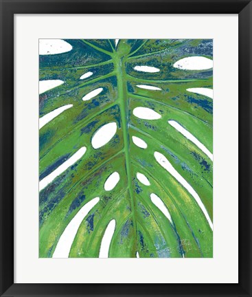 Framed Tropical Leaf with Blue II Print