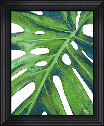 Framed Tropical Leaf with Blue I Print