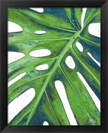 Framed Tropical Leaf with Blue I Print