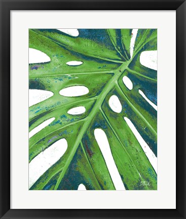 Framed Tropical Leaf with Blue I Print