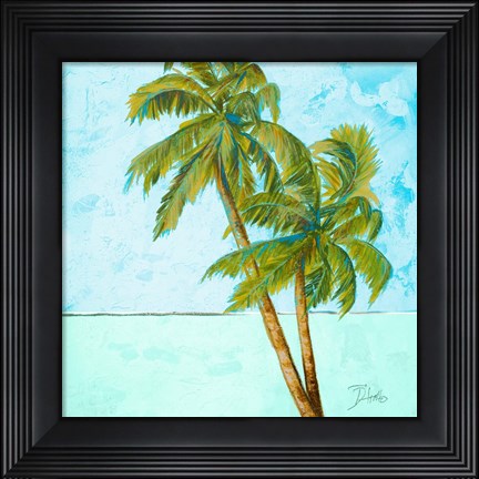 Framed Beach Palm Blue I Print
