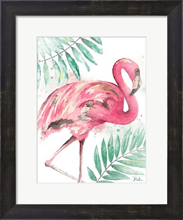 Framed Watercolor Leaf Flamingo II Print