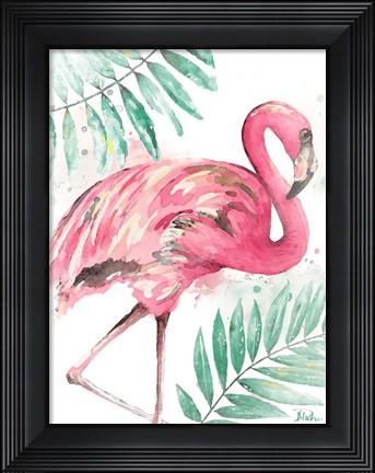 Framed Watercolor Leaf Flamingo II Print